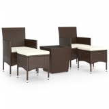 Set mobilier bistro, 3 piese, maro, poliratan/sticla securizata