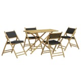 Set de bistro pliabil, 5 piese, cu perne gri inchis, bambus