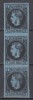 ROMANIA 1866/1867 LP 19 a CAROL I CU FAVORITI 5 PARALE HARTIE SUBTIRE NEGRU PE HARTIE ALBASTRA STRAIF 3 TIMBRE GUMA ORIGINALA MNH/SARNIERA, Nestampilat