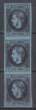 ROMANIA 1866/1867 LP 19 a CAROL I CU FAVORITI 5 PARALE HARTIE SUBTIRE NEGRU PE HARTIE ALBASTRA STRAIF 3 TIMBRE GUMA ORIGINALA MNH/SARNIERA, Nestampilat