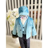 Cumpara ieftin Costum botez 5 piese catifea, azuriu - DPH362