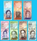 Venezuela SET 7x (p#88-94) 2+5+10+20+50+100+500 Bolivares Fuerte 2009-2017 UNC 'Bolivares Fuerte'