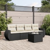 Cumpara ieftin Set mobilier de grădină cu perne, 5 piese, negru, poliratan