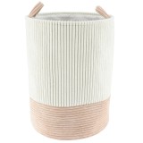 Coș Rufe Bicolor Catifelat 40X54 Cm Mare &ndash; Alb / Bej | Organizatoare Baie