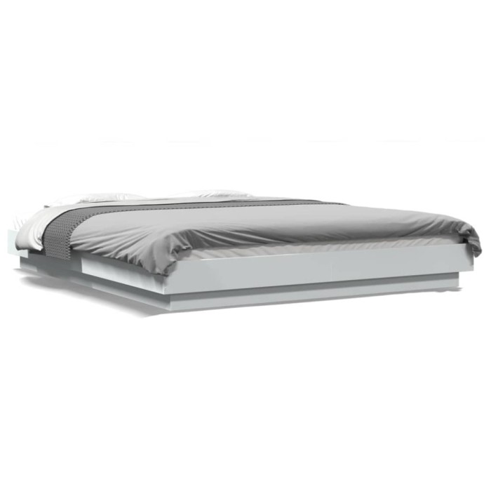 Gossi cadru de pat cu lumini led, alb, 160x200 cm, lemn prelucrat