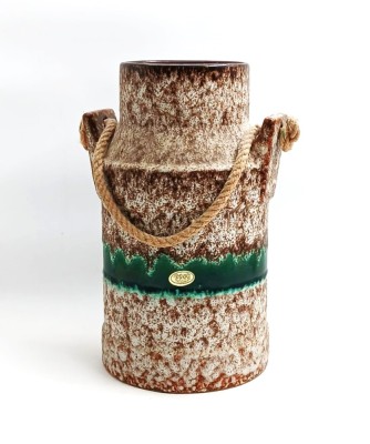 vaza ceramica mare de podea JOPEKO 32 cm inaltime Fat lava maro verde Germania mid century modern anii &amp;#039;70 foto