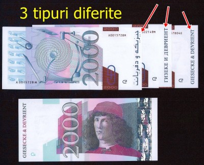Germany Giesecke &amp;amp; Devrient 3 bancnote test UNC Boticelli 2000 foto