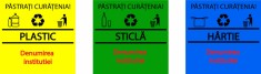 Autoconte Colectare Selectiva - Plastic, Sticla, Hartie - Set 3 buc - 30x30 cm