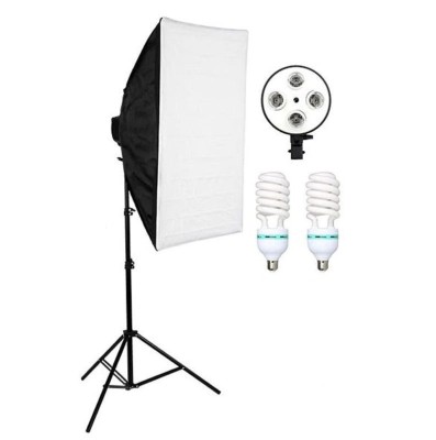 Softbox cu soclu de 4 becuri, trepied reglabil 200 cm, 2 becuri de 150W foto