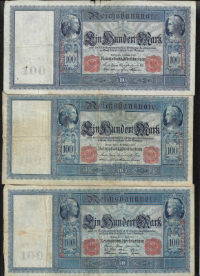 Rar! Set Germania 3 x 100 marci mark 1908! + 1909! + 1910 foto