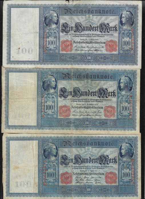 Rar! Set Germania 3 x 100 marci mark 1908! + 1909! + 1910
