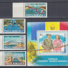 ROMANIA 1985 LP 1127 LP 1128 CANALUL DUNARE-MAREA NEAGRA SERIE+COLITA MNH