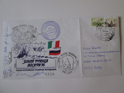 Rar!Plic stampile expeditia polara Italo-Rusa 1994 cu semnaturile exploratorilor foto