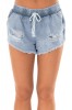 Pantaloni Scurti Dama Denim Albastri cu Elastic si Snur in Talie, Rupturi Decorative, Buzunare Fata-Spate, Bumbac 100%