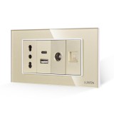 Cumpara ieftin Priza Ingusta + Dubla USB + TV + Internet cu Rama Din Sticla LUXION, Standard Italian, 4M SmartElectro IntelligentHouse