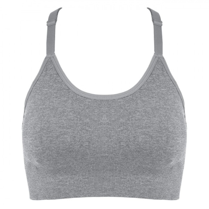 Bustieră Sport Fără Cusături, Gri Melanj, Pernuțe, Spate Sport, S/M