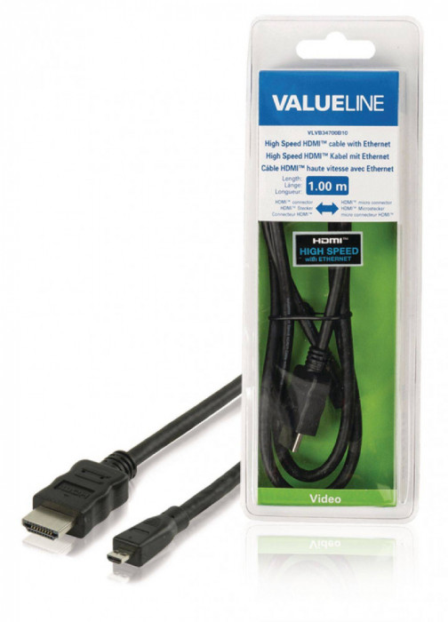 Cablu micro HDMI - HDMI tata-tata High Speed Ethernet 1m VALUELINE