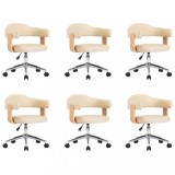 Scaune de bucatarie pivotante, 6 buc., crem, piele ecologica