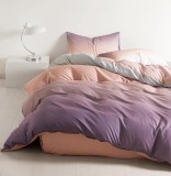 Cumpara ieftin Lenjerie De Pat Justina Xf042, Bumbac, 4 Piese, Fara Elastic, Crem, Lila