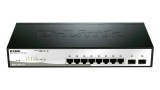 SWITCH D-LINK SMART 8 porturi Gigabit + 2 sloturi SFP, carcasa metalica, rackabil, &quot;DGS-1210-10&quot; (timbru verde 2 lei)