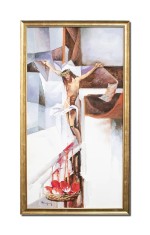 Tablou Rastignirea Domnului Iisus Hristos pictat manual inramat, 100x55cm ulei pe panza, rama din lemn, Geo Ungureanu