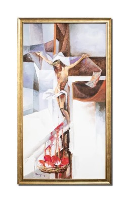 Tablou Rastignirea Domnului Iisus Hristos pictat manual inramat, 100x55cm ulei pe panza, rama din lemn, Geo Ungureanu foto