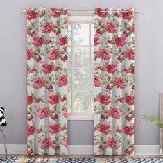 Draperie blackout model floral cu inele gri, Madison, 250x225 cm, densitate 700 g/ml, Rosa Damascena, 1 buc