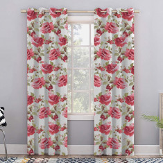 Set draperii blackout model floral cu inele albe, Madison, 150x260 cm, densitate 700 g/ml, Rosa Damascena, 2 buc