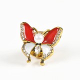 Brosa martisor fluture alb cu pietre rosii