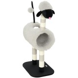 PawHut Copac pentru pisici &icirc;n design de oaie cu bot negru, cu st&acirc;lpi de zg&acirc;riat, tunel și jucărie, 98 cm, Gri deschis | Aosom Romania