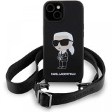 Karl Lagerfeld Husa Liquid Silicone Crossbody Ikonik iPhone 15 Negru