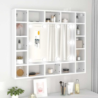 vidaXL Dulap cu oglindă și LED, alb, 91x15x76,5 cm foto