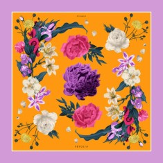 Batic Secret Garden din mătase naturală &ndash; lila/orange