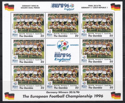 Gambia 1996 - Germania c&amp;acirc;știgătoarea C.E., Bloc de 8+1, MNH foto