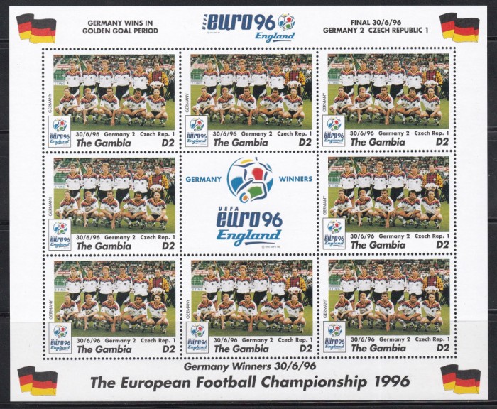 Gambia 1996 - Germania c&acirc;știgătoarea C.E., Bloc de 8+1, MNH