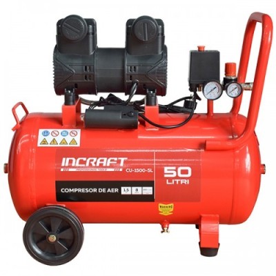 Compresor de aer 50L, 1.5 kW, 2 cilindri, fără ulei INCRAFT CU-1500-SL foto