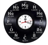 Ceas de perete decorativ din disc de vinil, Model Elemente Chimice din Tabelul Periodic, Negru, 30 cm