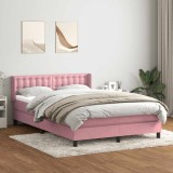 vidaXL Pat box spring cu saltea, roz, 140x220 cm, catifea 3318494