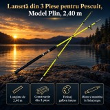 Lansetă din 3 Piese pentru Pescuit, Model Plin, 2,40 m