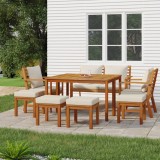 Set mobilier gradina vidaXL, 9 piese, lemn masiv acacia, perne incluse, bancă, scaune, taburete, masă