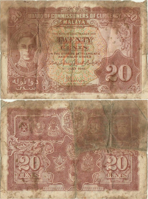 1941 (1945), 20 cents (P-9a) - Malaya! foto