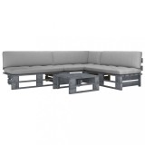 vidaXL Set mobilier din paleți cu perne, 4 piese, gri, lemn pin tratat 3066699