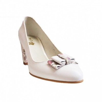 Pantofi eleganti dama, albi, din piele naturala box, toc 6 cm - NA47ALB foto