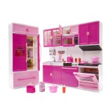 Mobilier de bucatarie interactiv pentru păpuși, 4 segmente, iluminare led, plastic, roz