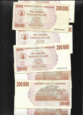 Zimbabwe 200000 200.000 dollars 2007 F-VF-XF pret pe bucata foto