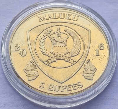 519. Moneda Insulele Maluku 5 rupees 2016 (Betta Splendens) foto