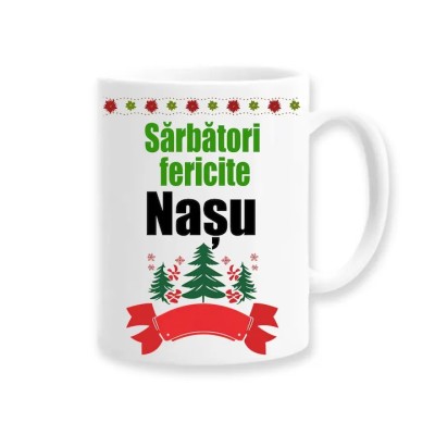 Cana alba personalizata Sarbatori fericite Nasu, INOVATIX&amp;reg;️. 330ml foto