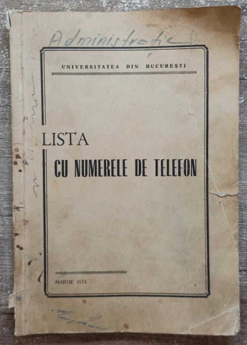 Universitatea Bucuresti, lista cu numerele de telefon martie 1974