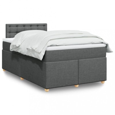 vidaXL Pat box spring cu saltea, gri &amp;icirc;nchis, 120x200 cm, textil 3288962 foto
