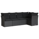 Cumpara ieftin Set mobilier de gradina cu perne, 5 piese, negru, poliratan